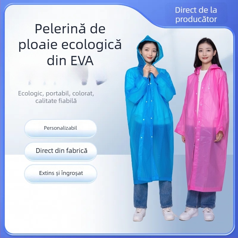 Pelerină de ploaie EVA pentru adulți, reutilizabilă, pentru călătorii și activități în aer liber, portabilă, acoperire completă a corpului