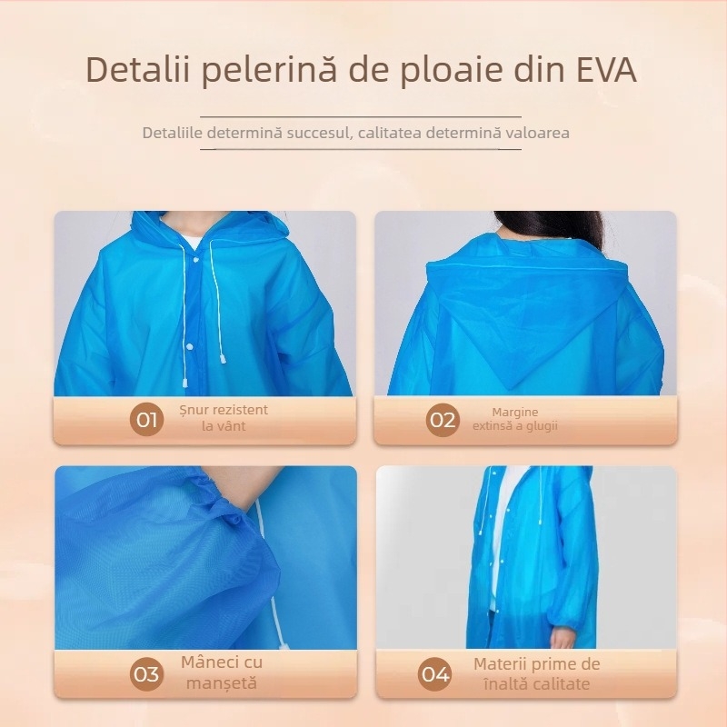 Pelerină de ploaie EVA pentru adulți, reutilizabilă, pentru călătorii și activități în aer liber, portabilă, acoperire completă a corpului