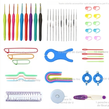 Set de unelte croșetat din aliaj de aluminiu — kit DIY complet pentru croșetat pulovere, fire, păpuși și flori, stil pastoral