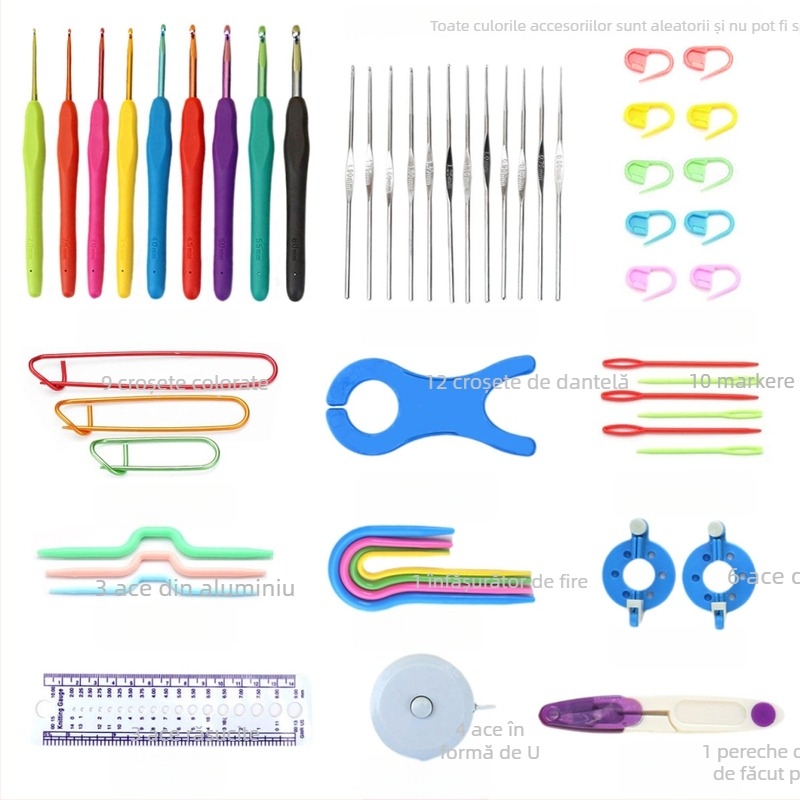 Set de unelte croșetat din aliaj de aluminiu — kit DIY complet pentru croșetat pulovere, fire, păpuși și flori, stil pastoral