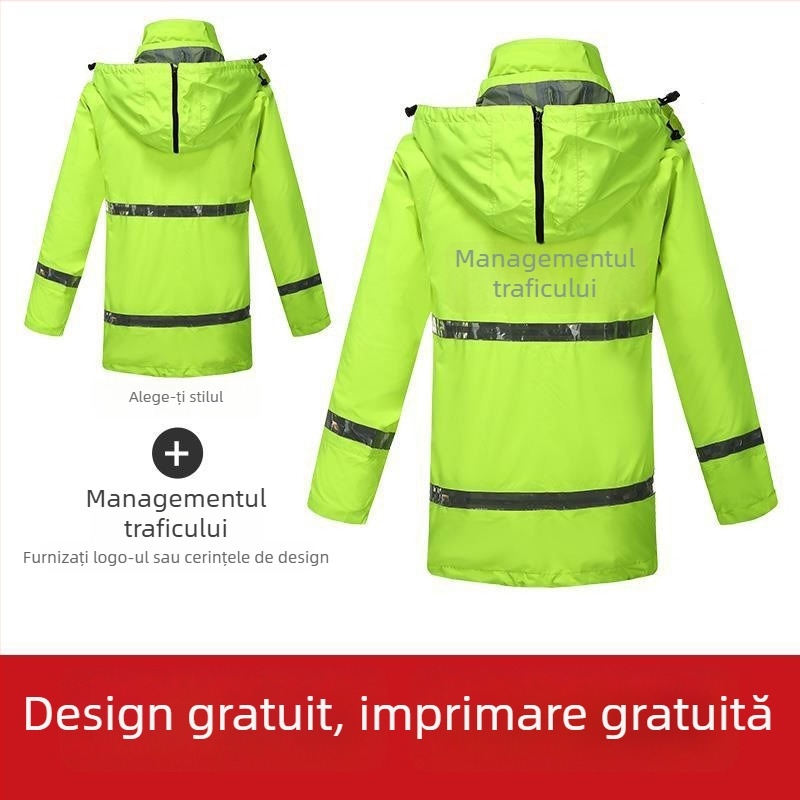 Set impermeabil pentru exterior cu benzi reflectorizante, material din trei straturi, lungime medie, rezistent la vânt și ploi torențiale