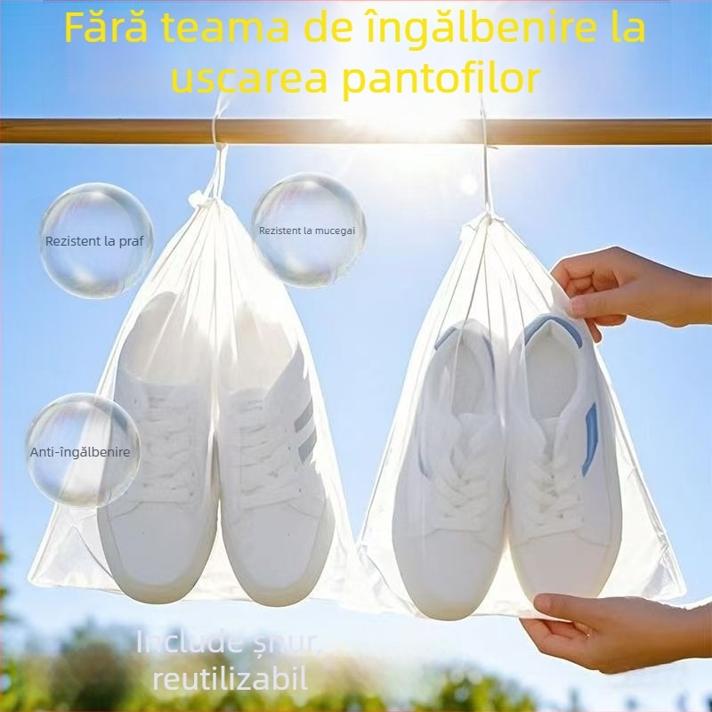 Geantă de depozitare a încălțămintei și uscare, husă portabilă din material nețesut alb — anti-îngălbenire, protecție solară, grosime, rezistentă la praf și mucegai
