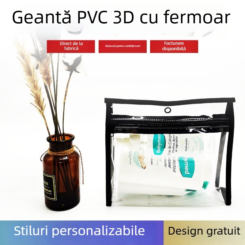 Geantă transparentă din PVC cu fermoar pentru cosmetice și articole de călătorie, husă impermeabilă pentru documente, realizată la comandă