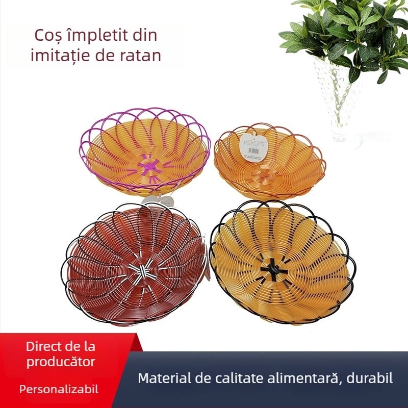 Coș de bucătărie din răchită artificială pentru depozitarea fructelor și legumelor, coș pentru gustări, cu design dantelat