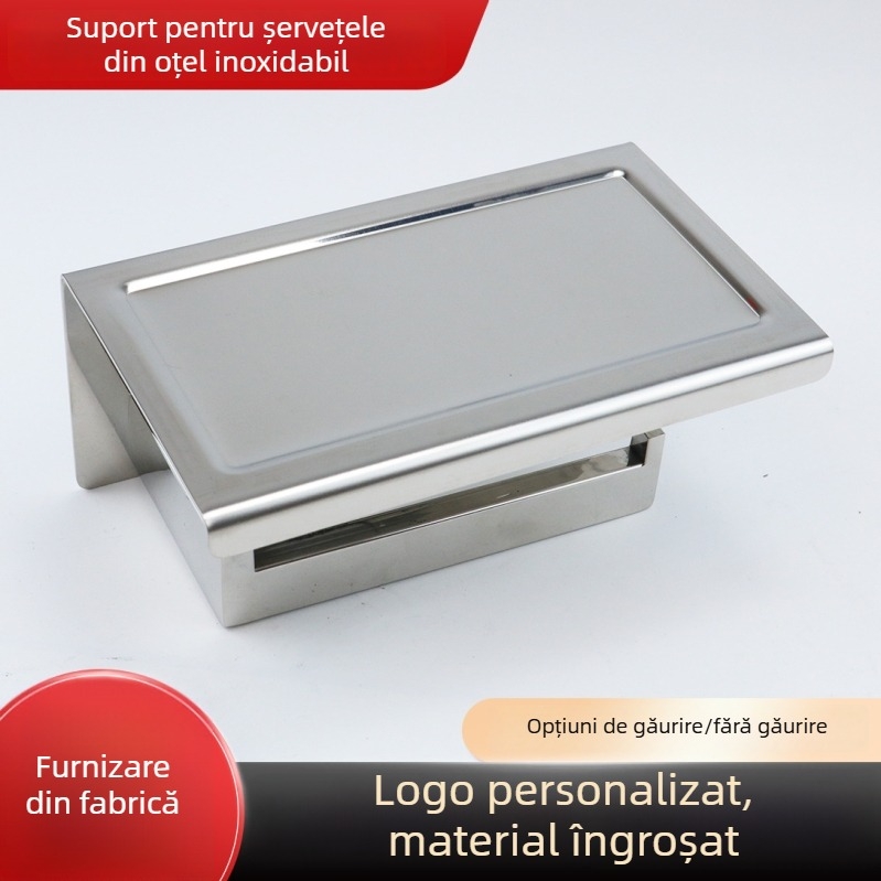 Suport pentru hârtie igienică din oțel inoxidabil, montaj pe perete, fără găuri, cutie pentru role și suport pentru telefon