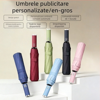 Umbrelă pentru soare și ploaie cu acoperire UV neagră, complet automată, pliabilă în trei, logo personalizat, unisex