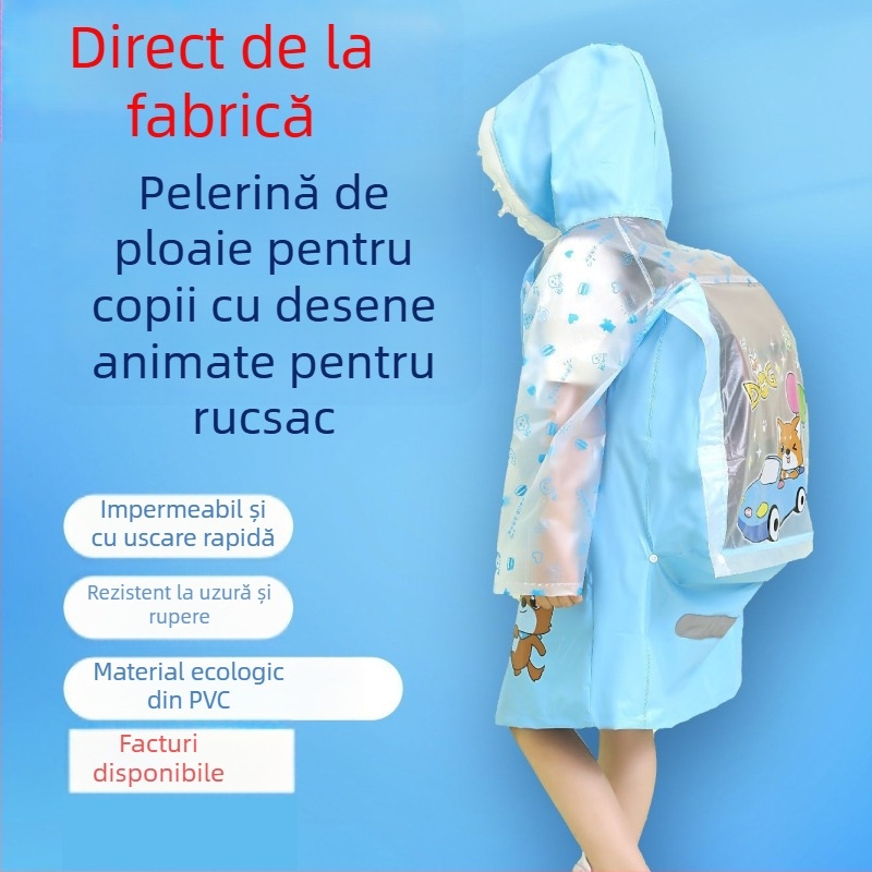 Poncho de ploaie pentru copii cu margine gonflabilă, impermeabil, 7–12 ani, pentru exterior