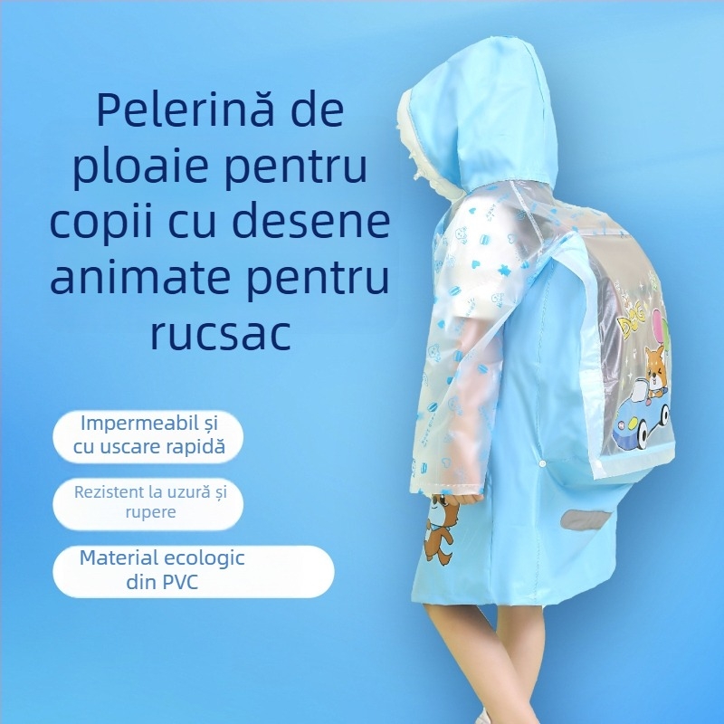 Poncho de ploaie pentru copii cu margine gonflabilă, impermeabil, 7–12 ani, pentru exterior