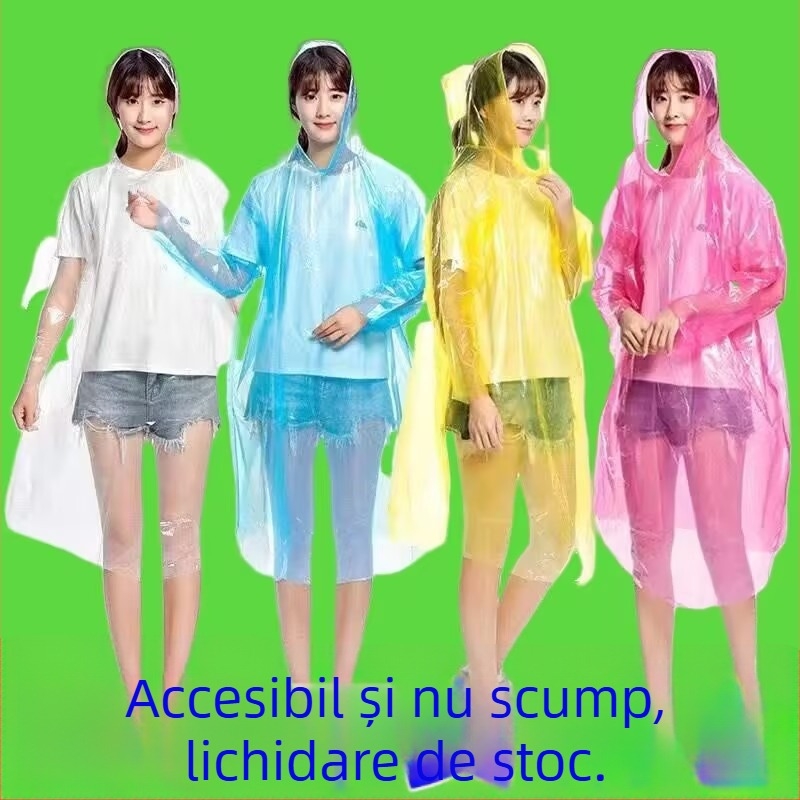 Poncho de ploaie de unică folosință, gros, transparent, portabil pentru adulți, potrivit pentru drumeții și rafting