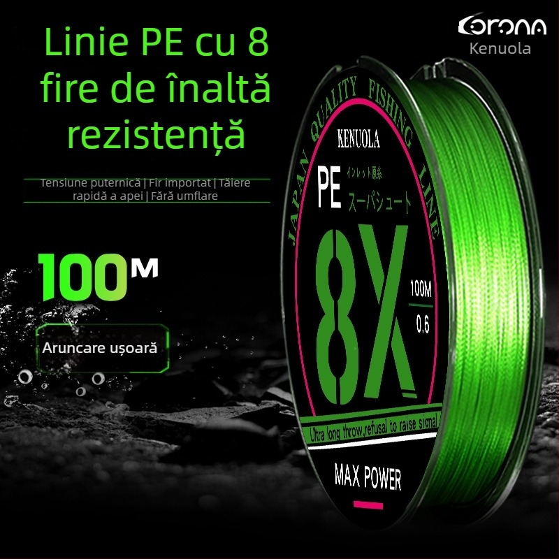 Corona linie de pescuit PE cu 8 fire pentru aruncări la distanță, linie principală ultra-netedă, cu înaltă rezistență la tracțiune și uzură