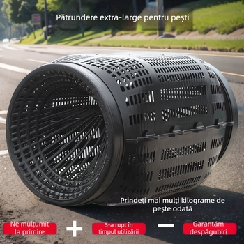 Cușcă rotundă mare pentru pești, fund scufundat și gură inversată, plasă anti-evadare