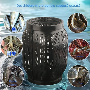 Cușcă rotundă mare pentru pești, fund scufundat și gură inversată, plasă anti-evadare