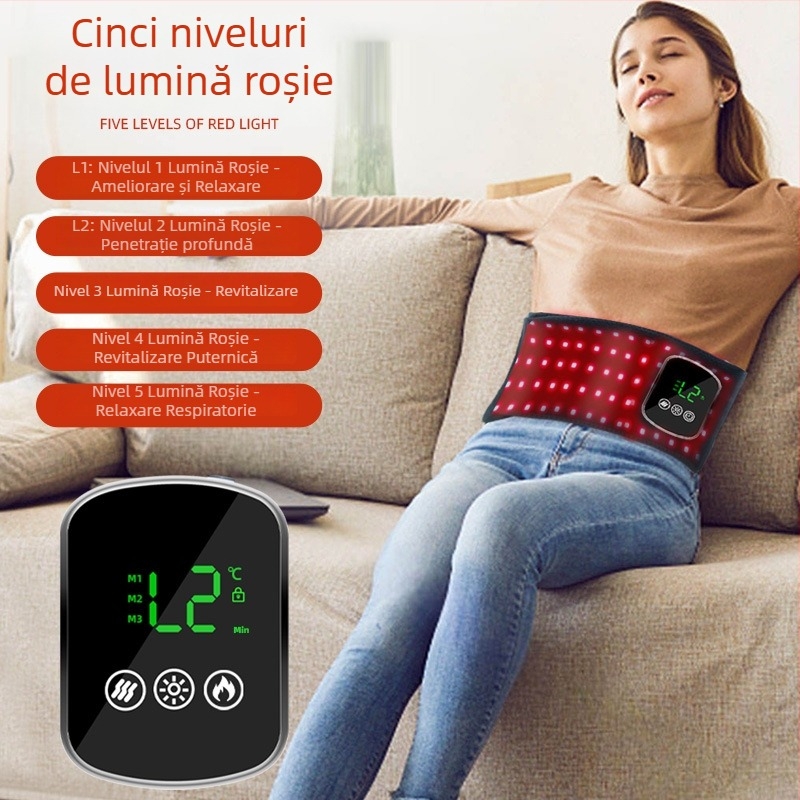 Bandă de încălzire pelviană cu 105 LED, terapie cu lumină roșie și masaj