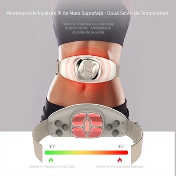 Bandă de masaj wireless EMS cu vibrații pulsate și încălzire cu infraroșu pentru slăbire și modelare corporală