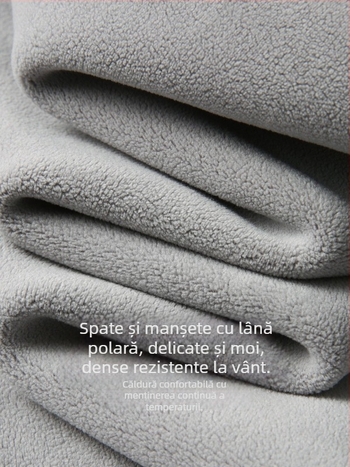 Geacă scurtă de damă cu puf de rață alb, panouri din fleece polar, guler înalt, fermoar