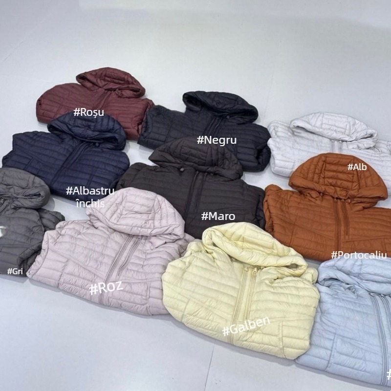 Jachetă de damă cu glugă, puf de rață alb, 90% puf, croială lejeră, stil casual, toamnă–iarnă