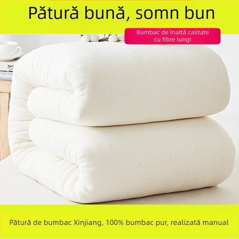 Cuvertură din bumbac 100% cu umplutură din bumbac; disponibilă în dimensiuni pentru o persoană sau două; quilt de pat pentru patru anotimpuri, destinat căminelor, cu opțiuni pentru vară răcoroasă, primăvară-toamnă și iarnă groasă.