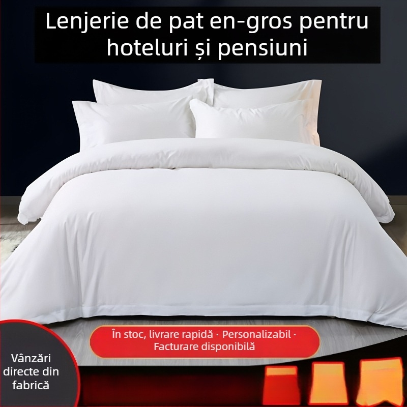 Qin Xinyu Set de lenjerie pentru hotel din bumbac 100%, satin 60s, patru piese, cu logo brodat