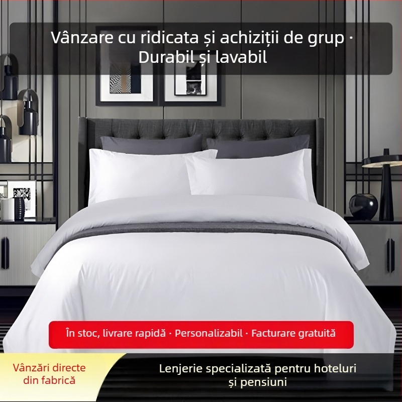 Qin Xinyu Set de lenjerie pentru hotel din bumbac 100%, satin 60s, patru piese, cu logo brodat