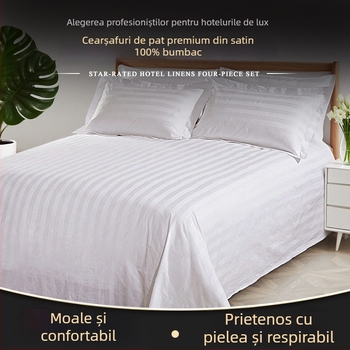 Cearșaf alb din bumbac satinat, 60s, pentru pat, o singură piesă, 180 cm x 200–220 cm, stil minimalist modern