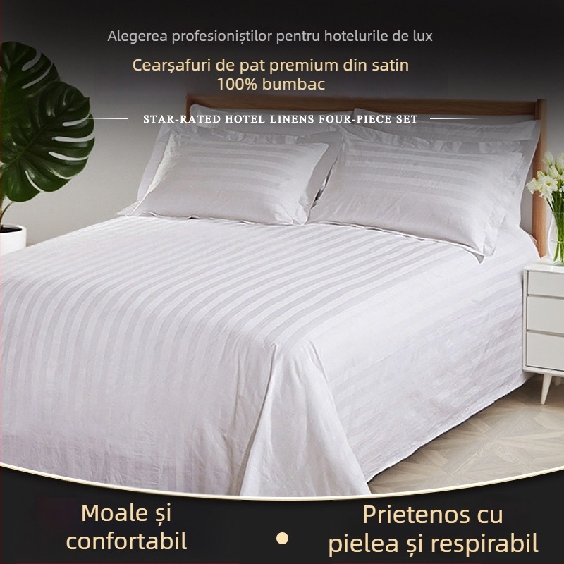 Cearșaf alb din bumbac satinat, 60s, pentru pat, o singură piesă, 180 cm x 200–220 cm, stil minimalist modern