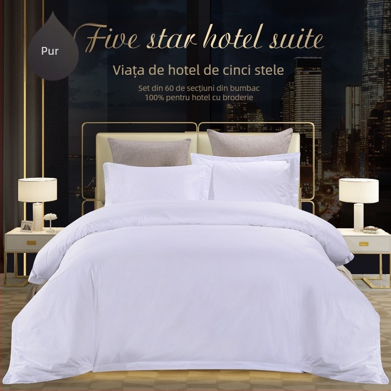 Sea Coral lenjerie de pat din bumbac alb satin, set de 4 piese pentru hotel, personalizabil