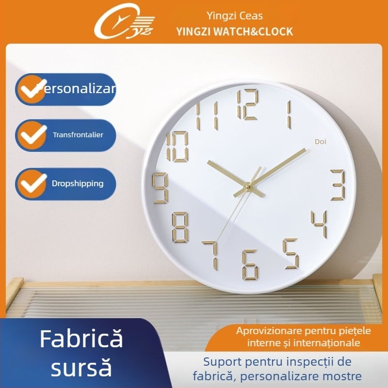 Ceas de perete yz 12 inch, 30 cm, mișcare cuarț silențioasă, pentru uz casnic – living, dormitor, birou, bucătărie; imprimare logo disponibil; model 3465a