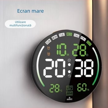 Nothing 8802 Ceas de perete LED cu ecran mare – cadran rotund pentru living, termometru, calendar, alarmă și iluminare ambientală