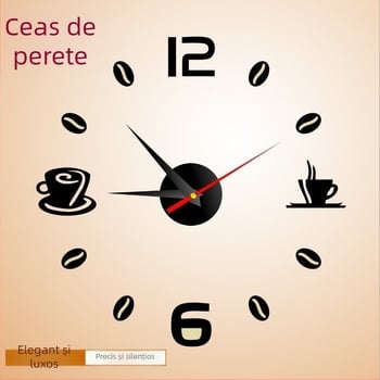 Ceas de perete digital cu temă cafea pentru living — ceas artistic din acrilic, decor DIY pe perete