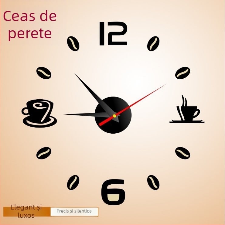 Ceas de perete digital cu temă cafea pentru living — ceas artistic din acrilic, decor DIY pe perete