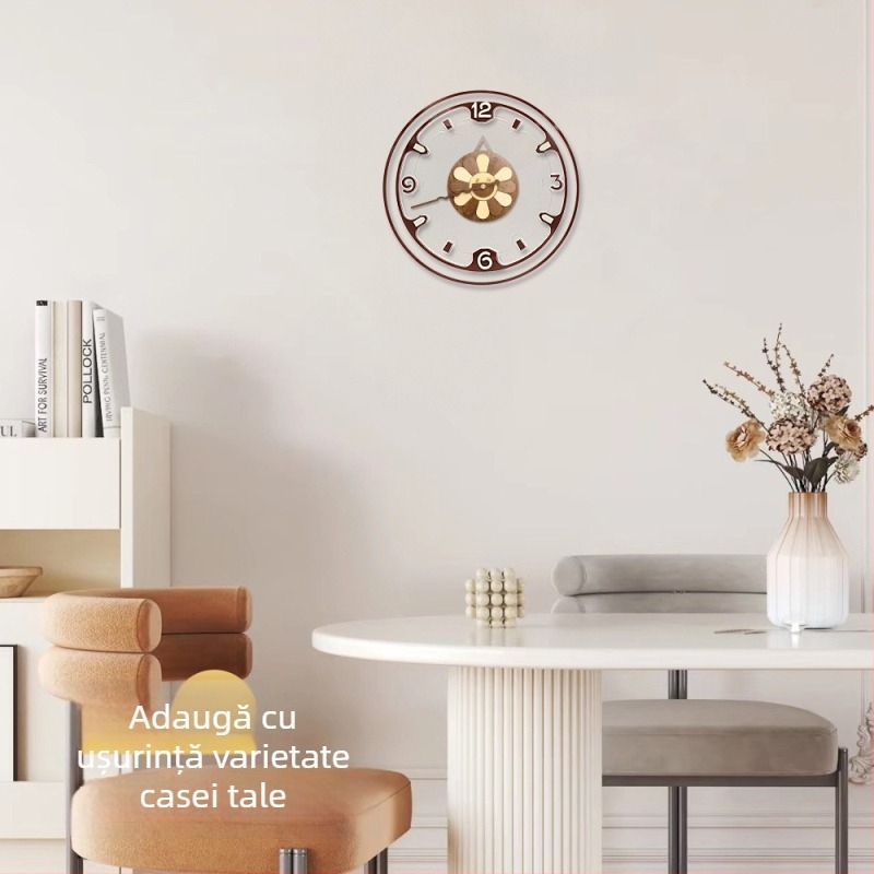 Ceas de perete din acril cu floarea-soarelui, stil cartoon – rotund, funcționează pe baterii, mecanism cuarț, decor pentru living