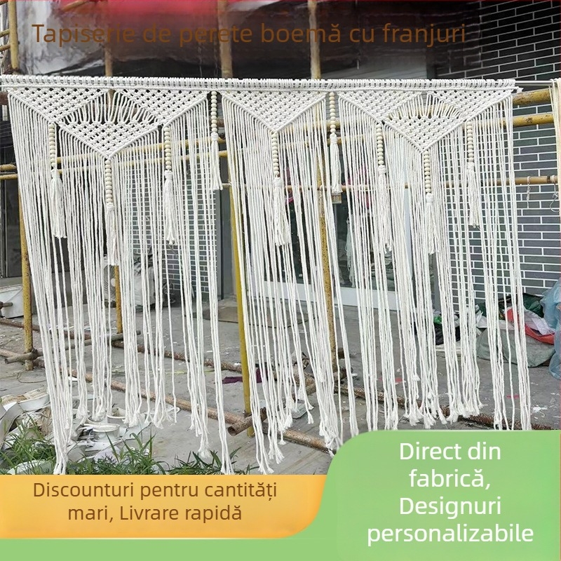 Franjuri boho, decor mural țesut din bumbac, perdea despărțitoare, tapiserie lucrată manual