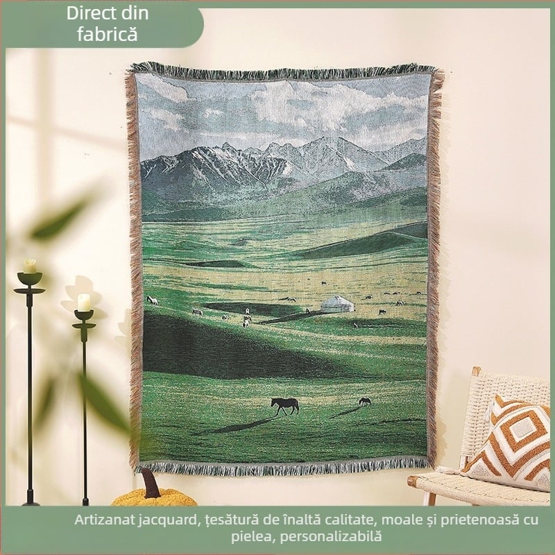 Pătură decorativă cu peisaj, Jacquard, pentru camping în aer liber, throw pentru canapea, covor și față de masă