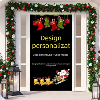 Tapiserie de ușă de Crăciun – poliester, decor pentru dormitor cu model desen animat