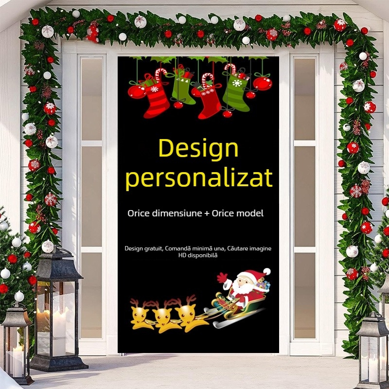 Tapiserie de ușă de Crăciun – poliester, decor pentru dormitor cu model desen animat