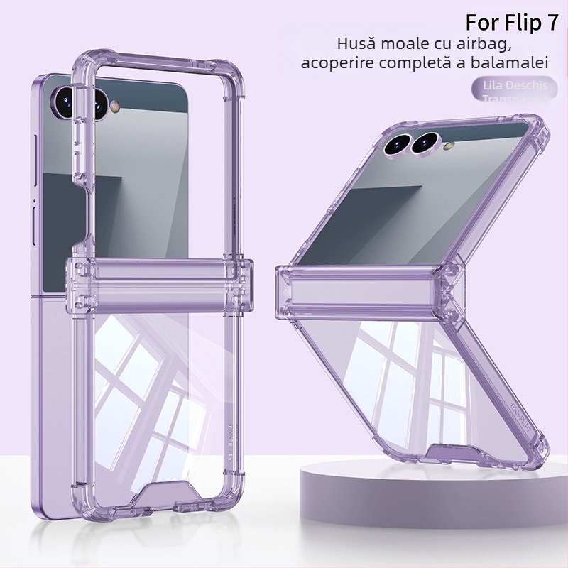 Husă Samsung Z Flip7 cu protecție completă, carcasă moale transparentă, pliabilă, anti-cădere, ușoară