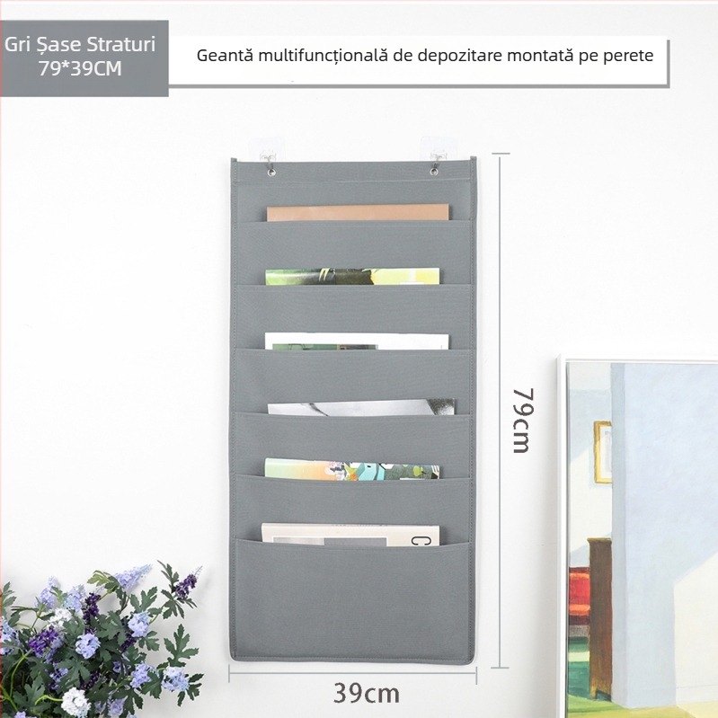 Geantă de depozitare agățată pentru cărți și documente, organizator de perete pentru reviste, din material nețesut
