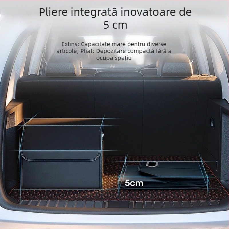 Organizator pliabil pentru portbagaj auto, din piele, 40 L, impermeabil, cu mâner