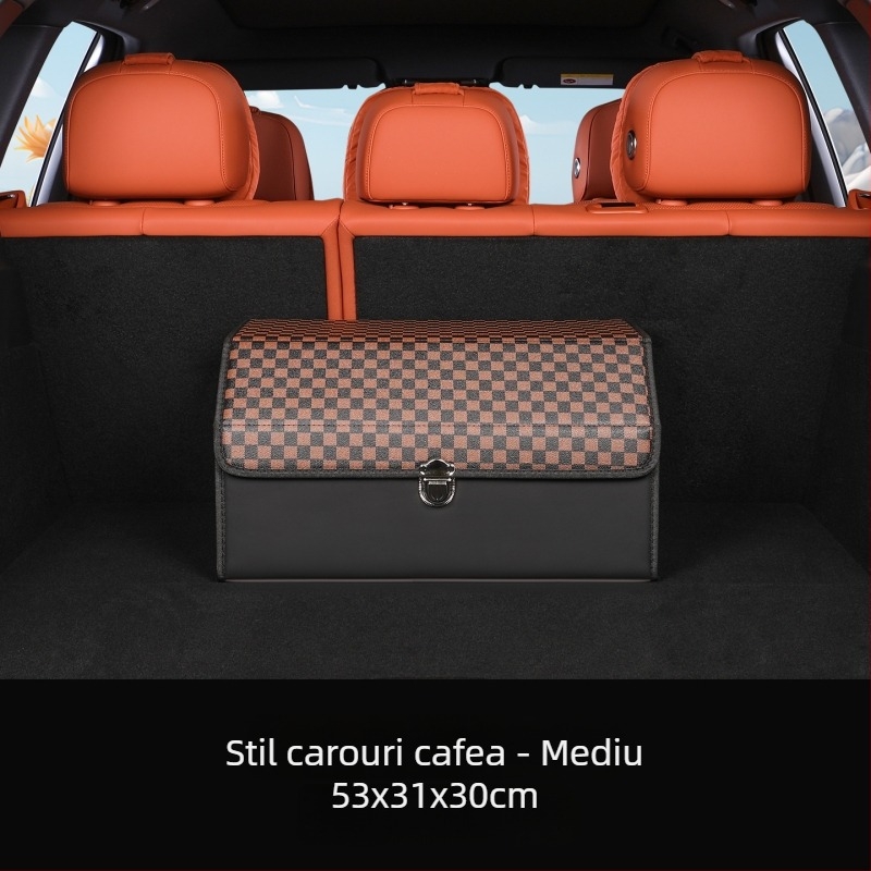 Organizator portbagaj din piele, cutie de depozitare pliabilă, impermeabilă, cu capacitate mare, universal pentru automobile