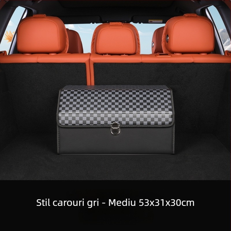 Organizator portbagaj din piele, cutie de depozitare pliabilă, impermeabilă, cu capacitate mare, universal pentru automobile