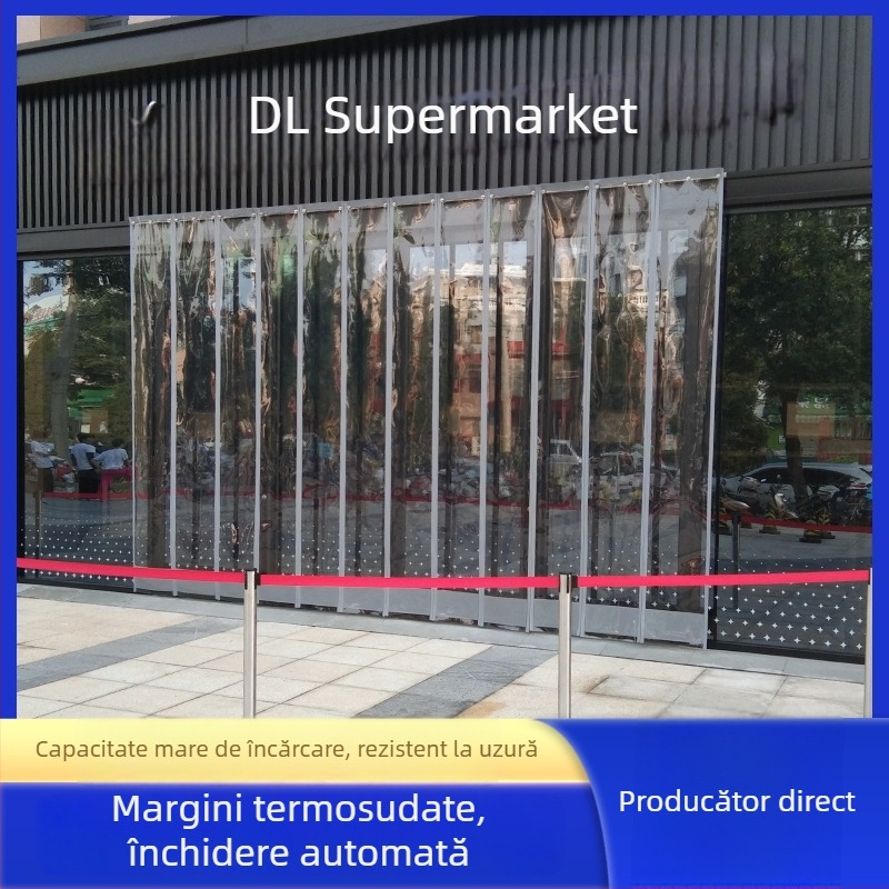 Cortină de ușă transparentă din PVC, magnetică – perdea de separare izolată, rezistentă la vânt, pentru magazine