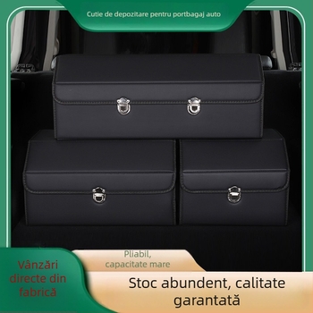 Organizator pliabil pentru portbagaj din piele artificială, cu mâner