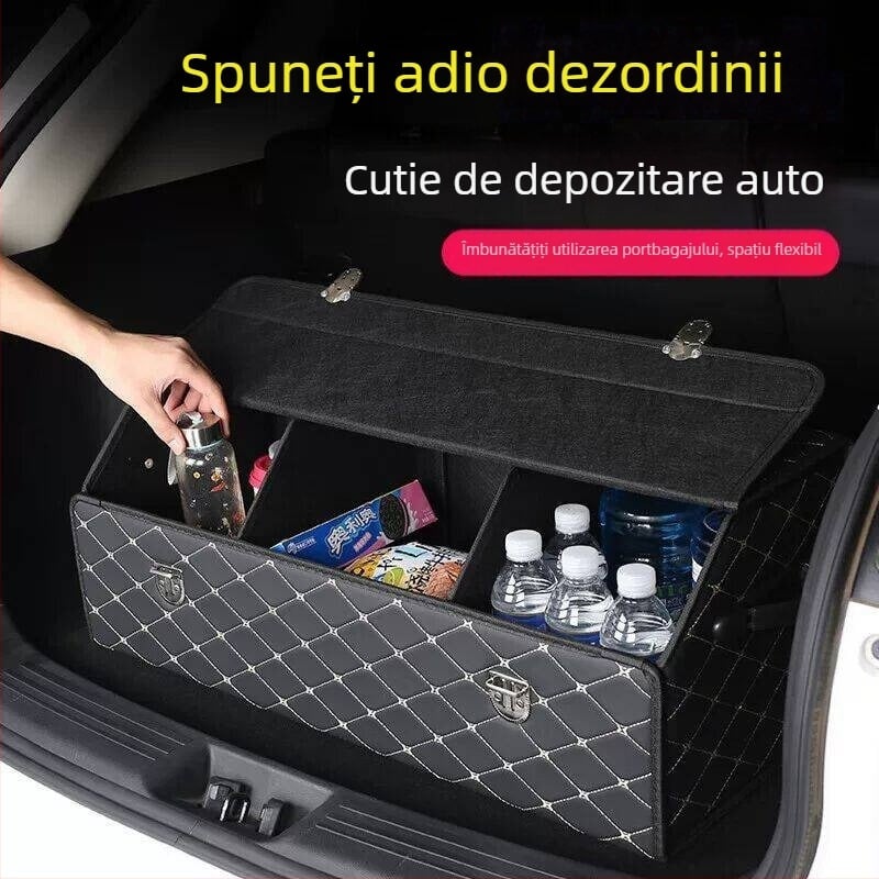 Organizator pliabil pentru portbagaj din piele artificială, cu mâner