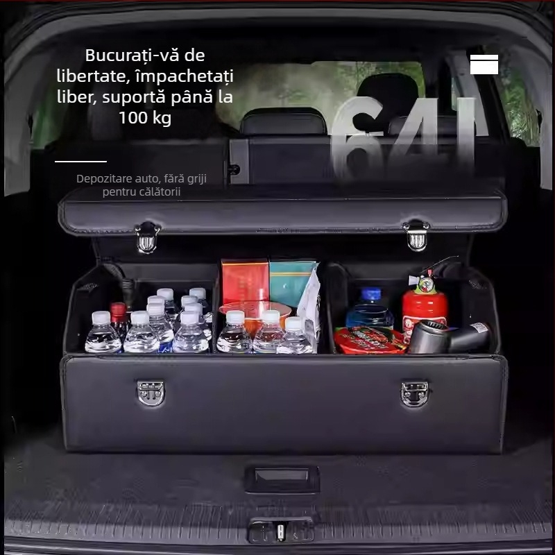 Organizator pliabil pentru portbagaj din piele artificială, cu mâner