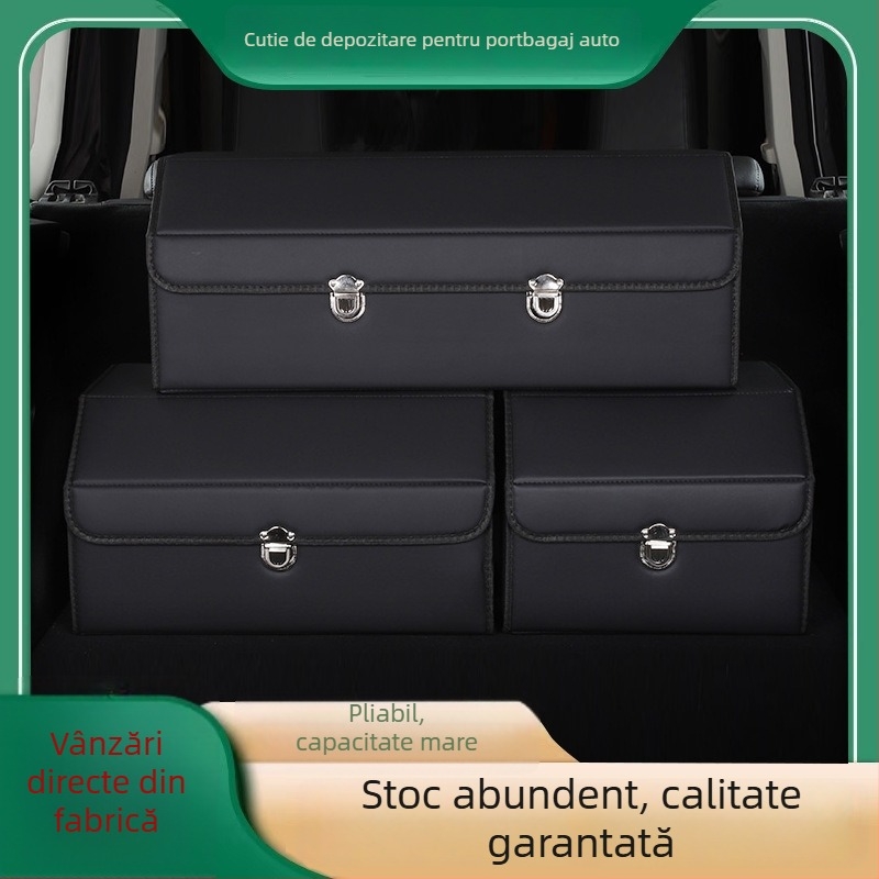 Organizator pliabil pentru portbagaj din piele artificială, cu mâner