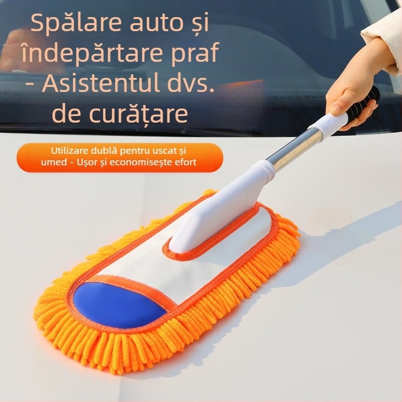 Mop pentru spălat mașina cu mâner curbat, perie chenille și peri moi