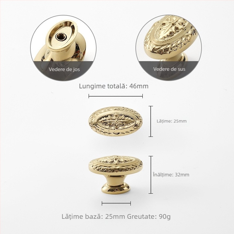 Mâner din alamă pentru garderobă, oval, stil antic, lux american și clasic francez