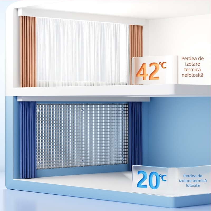 Umbră de fereastră cu aspirație magnetică pentru protecție solară și izolare termică, sufragerie și balcon, panou din sticlă
