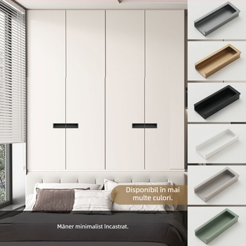 Mâner încasrat în formă de U, pentru uși și sertare ale dulapului, din aliaj de aluminiu, anodizat, stil modern minimalist