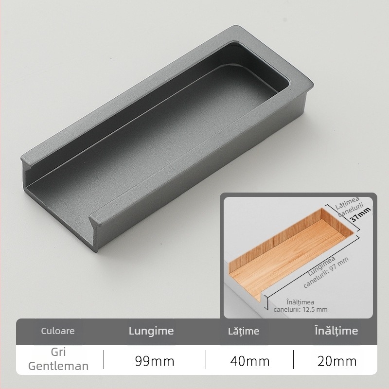 Mâner încasrat în formă de U, pentru uși și sertare ale dulapului, din aliaj de aluminiu, anodizat, stil modern minimalist